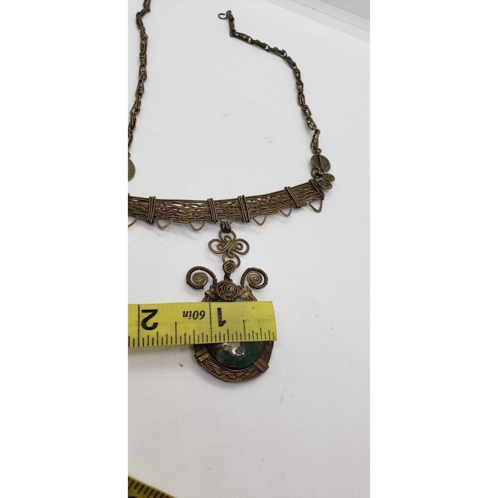 Vintage Necklace Aventurine Hematite Tribal Hand Wired Choker Dangle Pendant - Picture 10 of 12